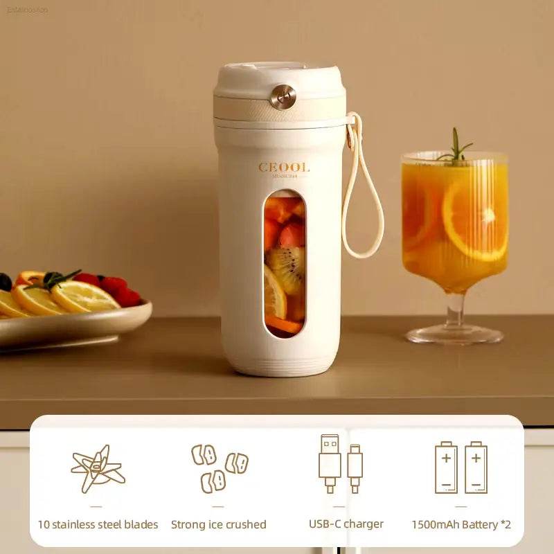 Ultimate Portable Electric Blender - 10 Stainless Steel Blades, USB Rechargeable Mini Juice Maker for Fresh Fruit Smoothies - Estalios