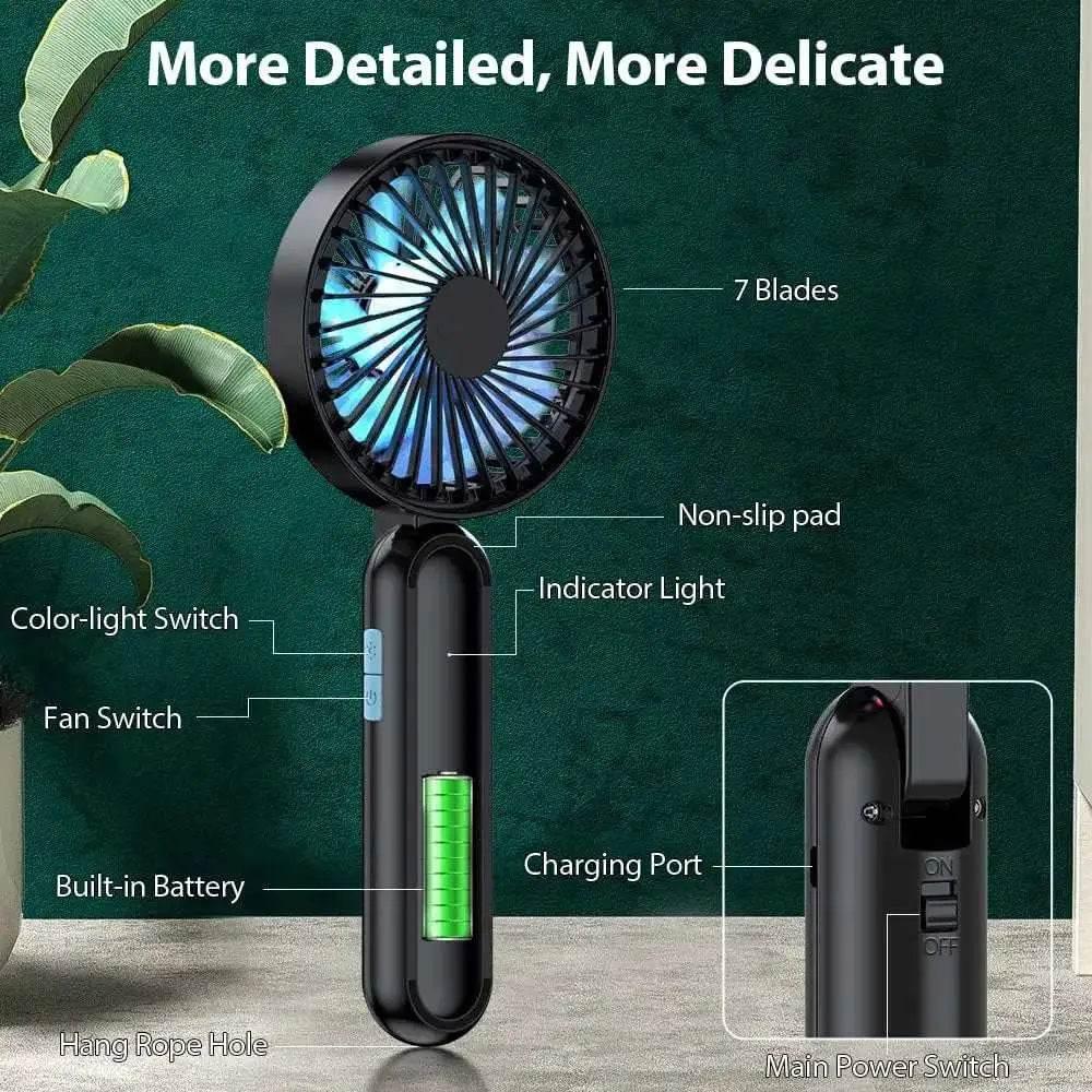 Portable Handheld Fan with RGB Lights and Rechargeable Battery - Estalios
