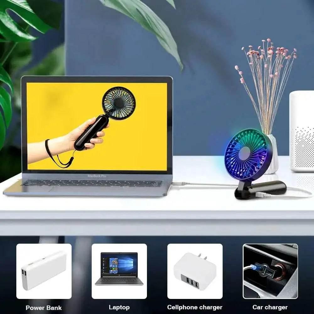 Portable Handheld Fan with RGB Lights and Rechargeable Battery - Estalios
