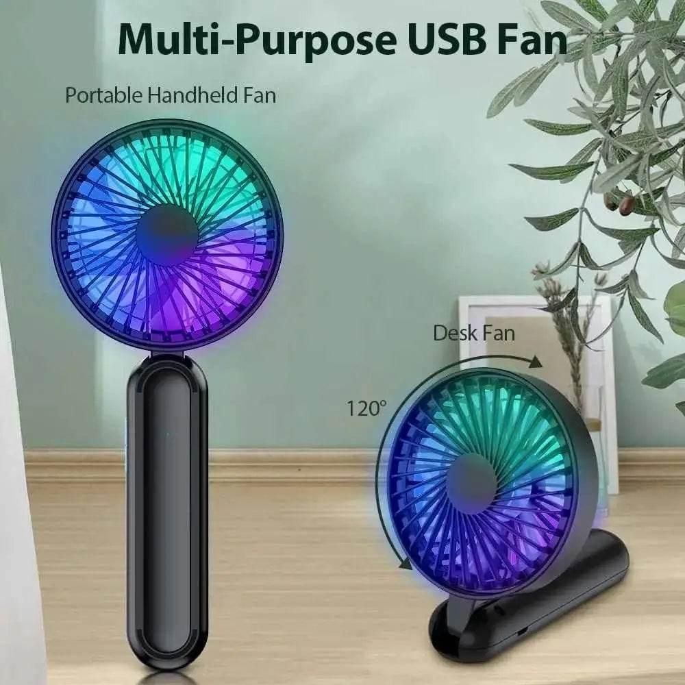 Portable Handheld Fan with RGB Lights and Rechargeable Battery - Estalios