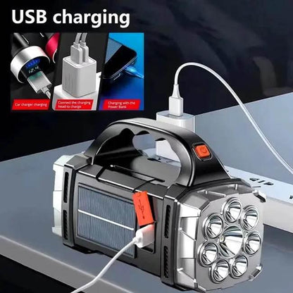 Portable Powerful USB Rechargeable Flashlight Solar LED Light with COB Work Light 4 Gear Charge Mobile Phone Camping Lamp - Estalios