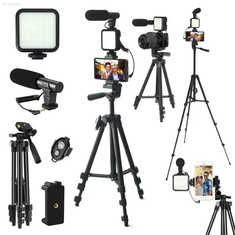 Portable Vlogging Kit with Tripod, Microphone, LED Light - Estalios