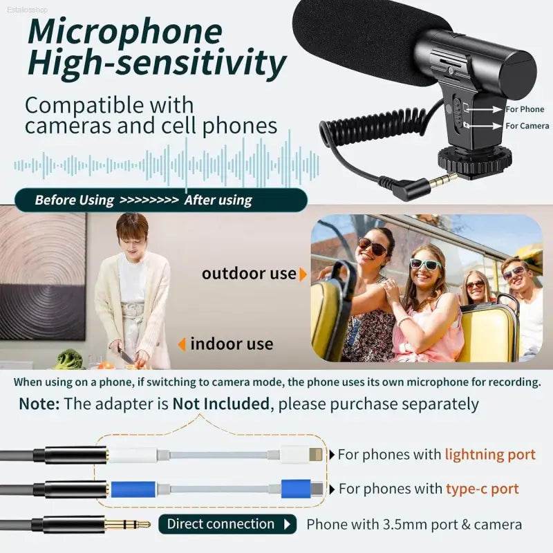 Portable Vlogging Kit with Tripod, Microphone, LED Light - Estalios