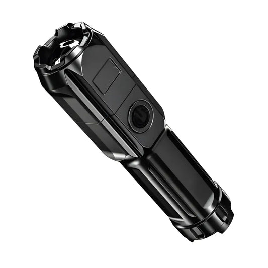 Black tactical flashlight from Power Camping Searchlight USB Rechargeable for outdoor adventures