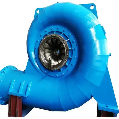 Blue industrial turbine for a 2000kw river turbine generator in Power Up with River Turbines