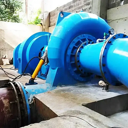 Blue industrial turbine for a 2000kw river turbine in Power Up with River Turbine Generators