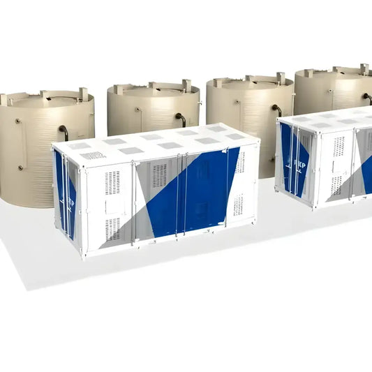 White and blue modular containers with ventilation for VRFB Vanadium Redox 10kW system