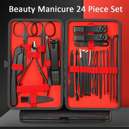 Black manicure set with red interior for a stylish personal care manicure experience