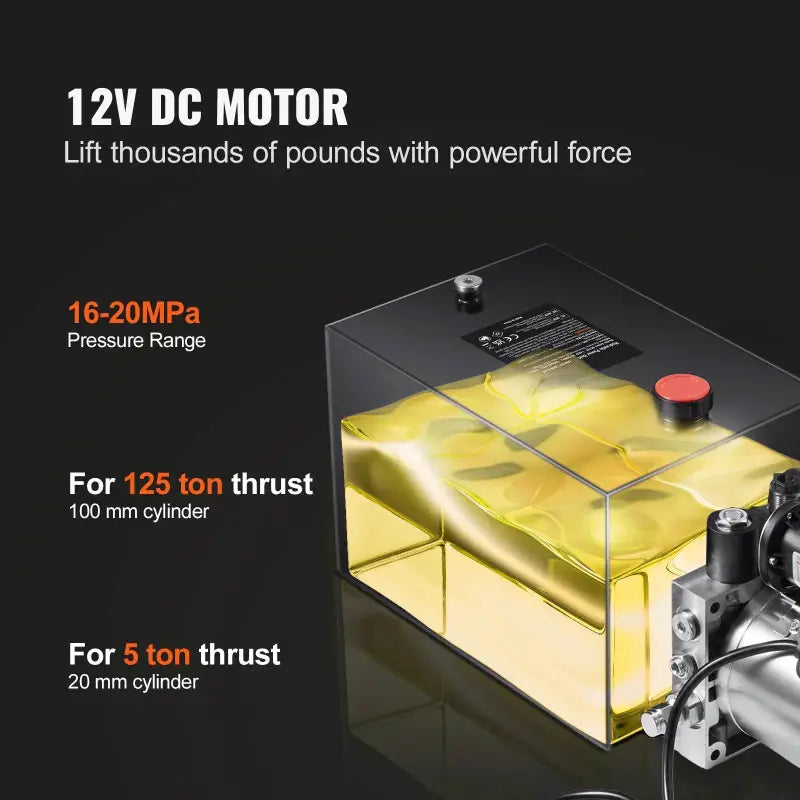 Powerful Succebuy 12V Hydraulic Pump for Effortless Car Lifting - 4/10/20 Quart Single Acting Dump Trailer Unit - Estalios