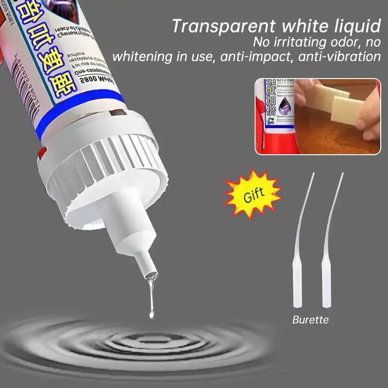 Transparent white liquid adhesive from Powerful Universal Quick-Drying Welding Adhesive