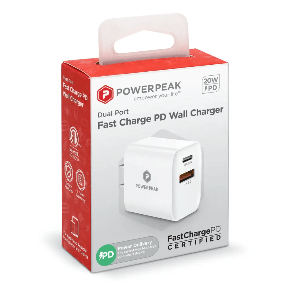 PowerPeak PD Wall Dual Port Charger 20W for Fast Charging - Estalios