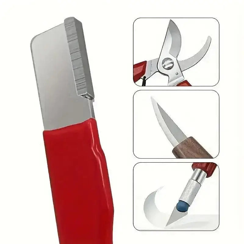 Grafting tool with red handle, perfect for the Precision Edge professional kitchen knife sharpener