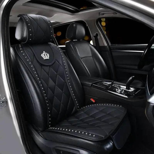 Premium Leather Car Seat Cushion with Elegant Rhinestone Decor - Estalios