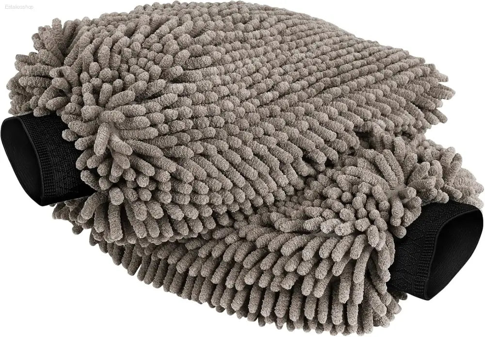 Premium  Microfiber Car Wash Mitts - 2 Pack, Scratch-Free & Lint-Free Chenille, Regular Size 7.12" x 10.14", Green
