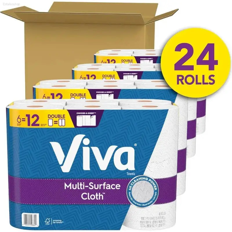 Premium Multi-Surface Cloth Paper Towels – 24 Double Rolls, 110 Ultra-Absorbent Sheets Each (4 Packs of 6) - Estalios