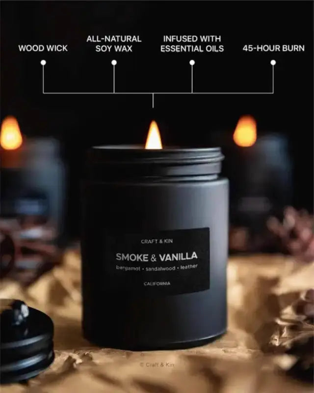 Premium Smoke Vanilla Soy Candle for Men 45 Hour Burn - Estalios