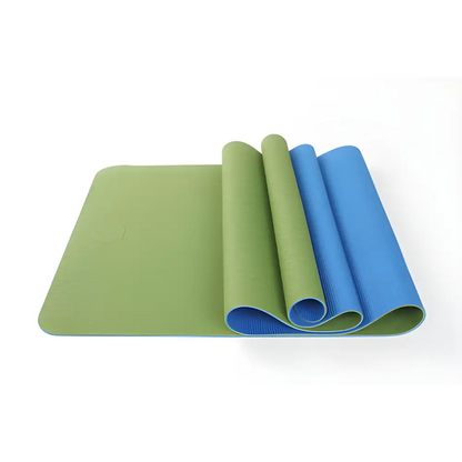 Two-toned green and blue TPE premium yoga mat for stylish workouts and comfort