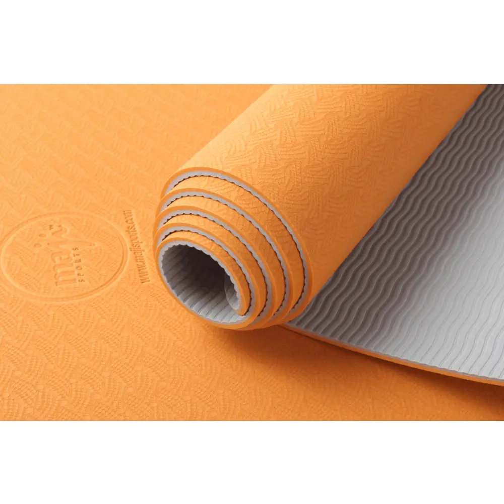 Orange and gray textured TPE Premium Yoga Mat for better grip and comfort during workouts