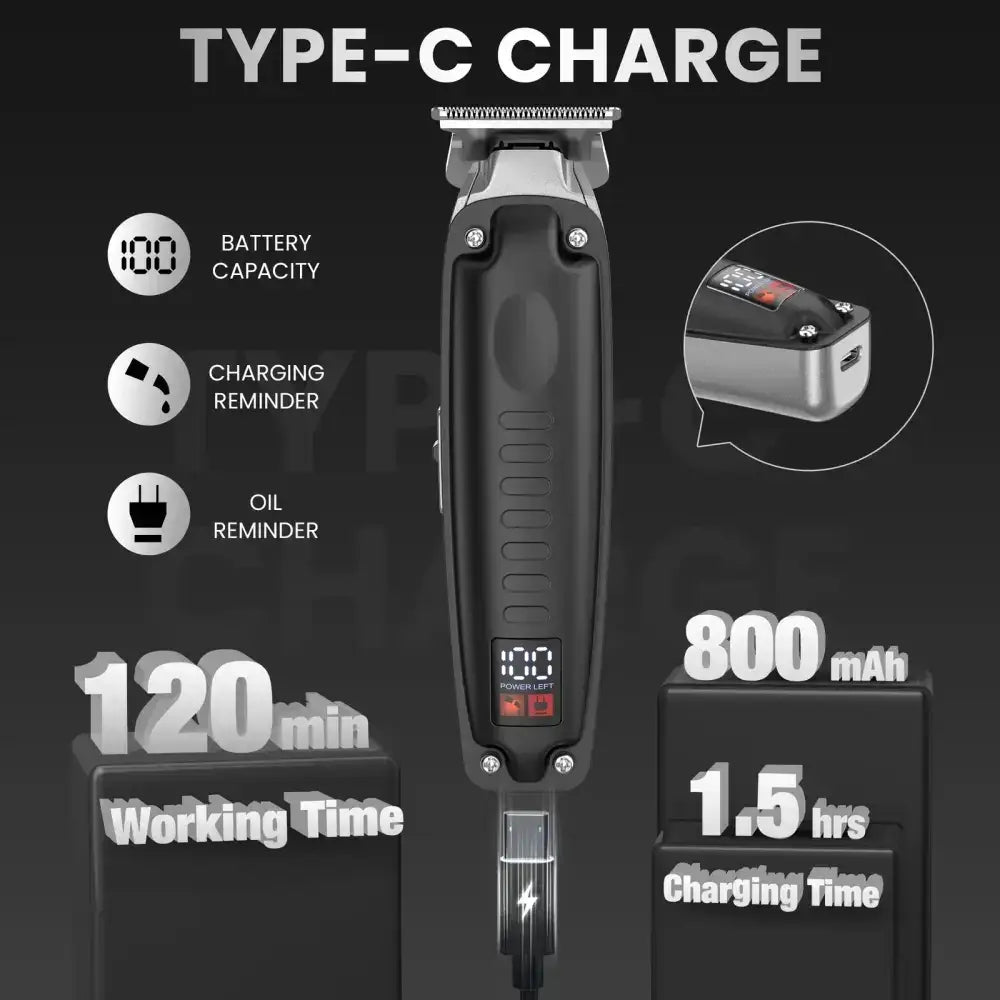 Pro Hair Clipper with LED display, showcasing its charging information and sleek design