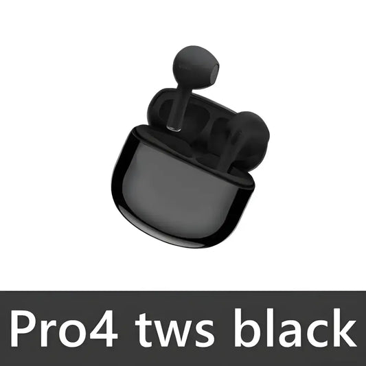 Black Pro4 TWS Bluetooth earbuds and charging case for epic 9D stereo sound