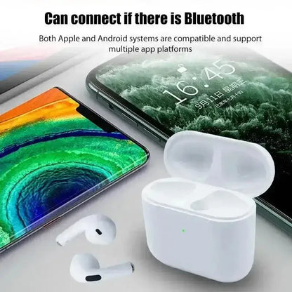 White Pro4 TWS Bluetooth Earbuds and charging case with 9D stereo sound