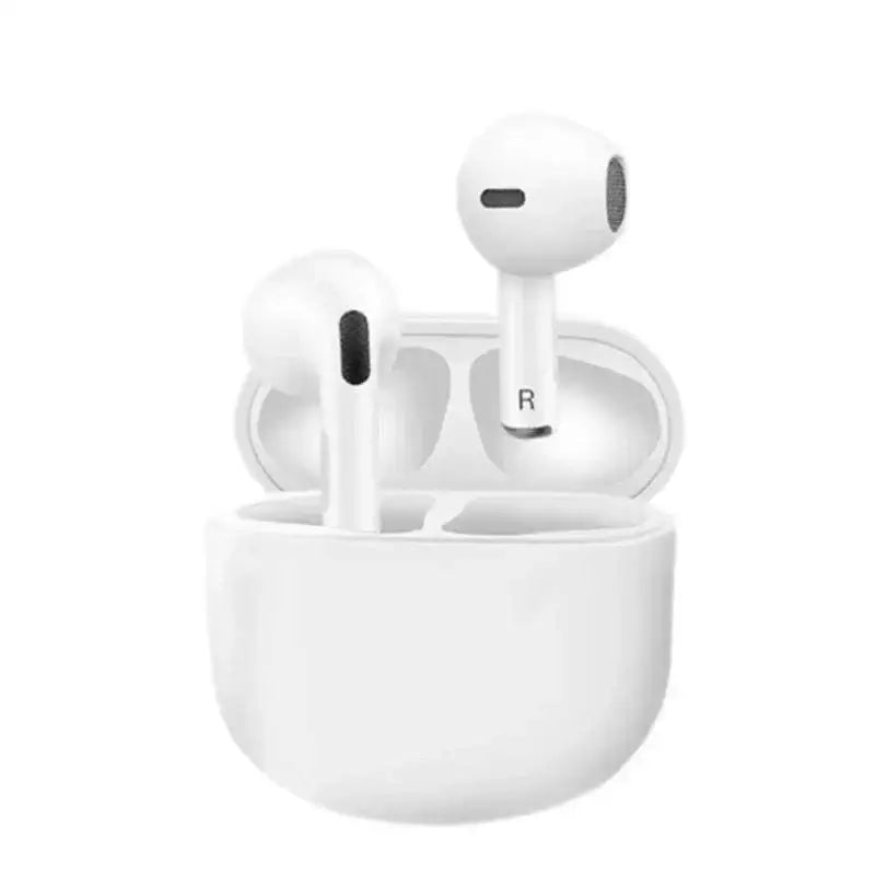 White wireless earbuds in charging case for Pro4 TWS Bluetooth Earphones 9D Stereo Sound