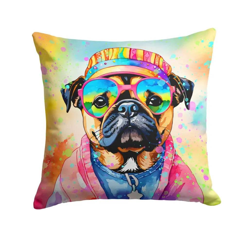 Pug Hippie Dawg Throw Pillow for Indoor Outdoor Use - Estalios