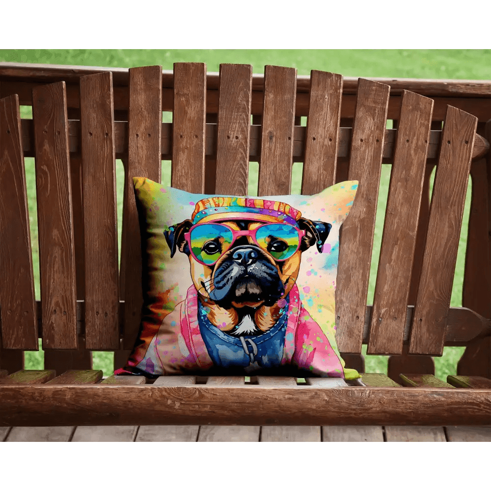 Pug Hippie Dawg Throw Pillow for Indoor Outdoor Use - Estalios