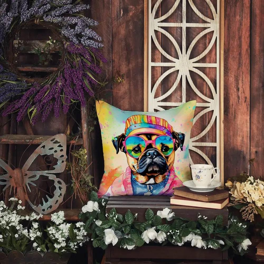 Pug Hippie Dawg Throw Pillow for Indoor Outdoor Use - Estalios