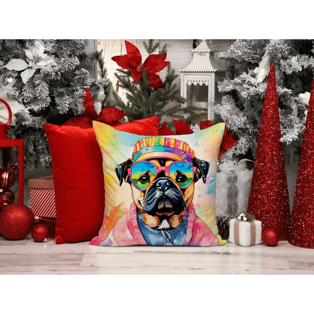 Pug Hippie Dawg Throw Pillow for Indoor Outdoor Use - Estalios