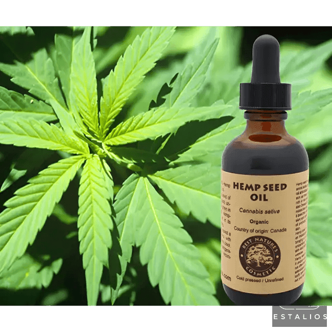 Pure Cold Pressed Hemp Seed Oil in a Brown Bottle for Radiant Skin - Estalios