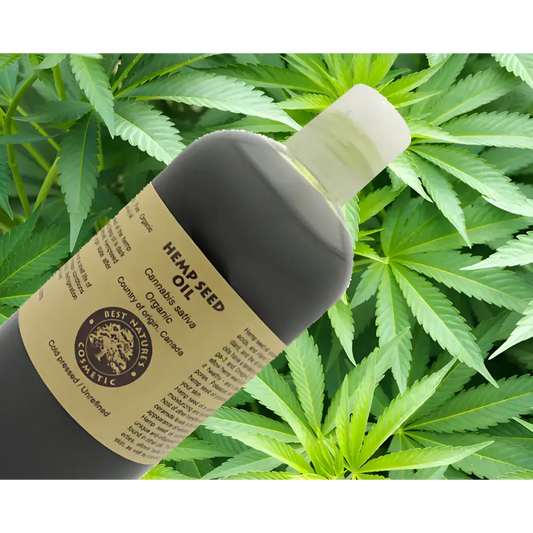 Bottle of Pure Hemp Seed Oil Power, showcasing cold pressed hemp seed oil goodness