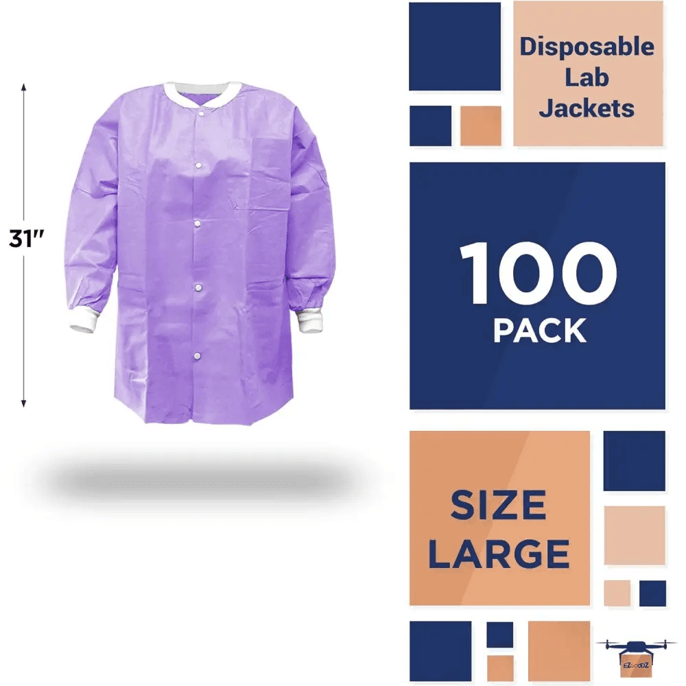 Unleash Ultra Violet: Grab your Purple Disposable Lab Jacket Pack Now! Here's the Product Description you Requested: Step Into the Lab with Confidence - Estalios