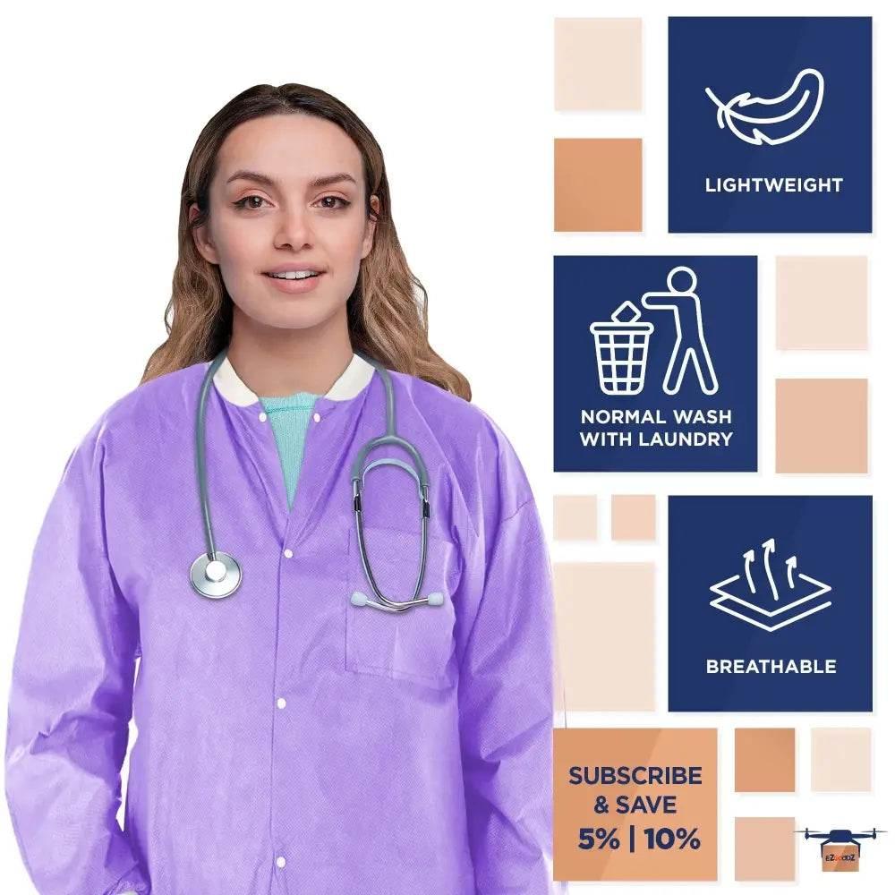 Unleash Ultra Violet: Grab your Purple Disposable Lab Jacket Pack Now! Here's the Product Description you Requested: Step Into the Lab with Confidence - Estalios