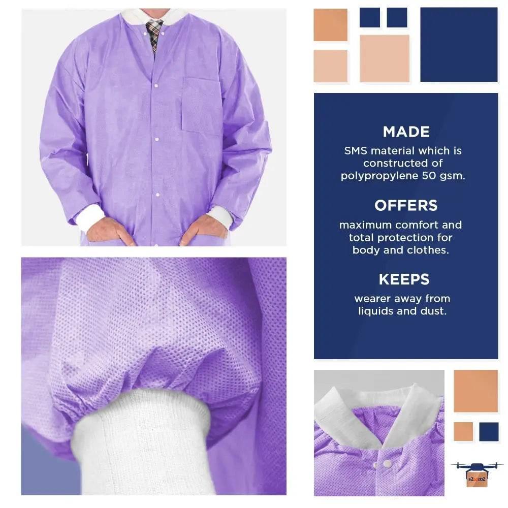 Unleash Ultra Violet: Grab your Purple Disposable Lab Jacket Pack Now! Here's the Product Description you Requested: Step Into the Lab with Confidence - Estalios