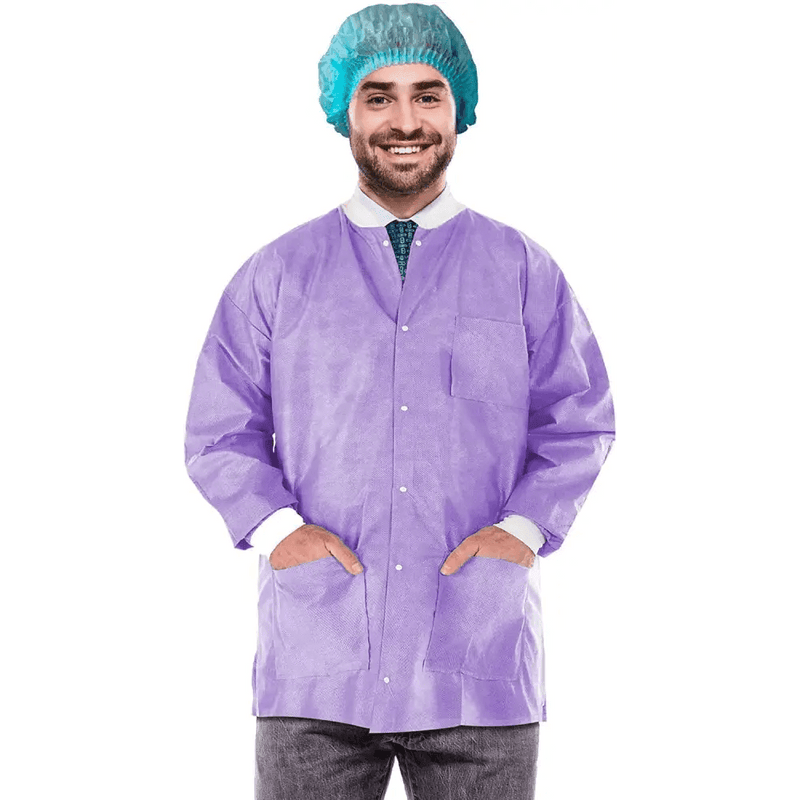 Unleash Ultra Violet: Grab your Purple Disposable Lab Jacket Pack Now! Here's the Product Description you Requested: Step Into the Lab with Confidence - Estalios