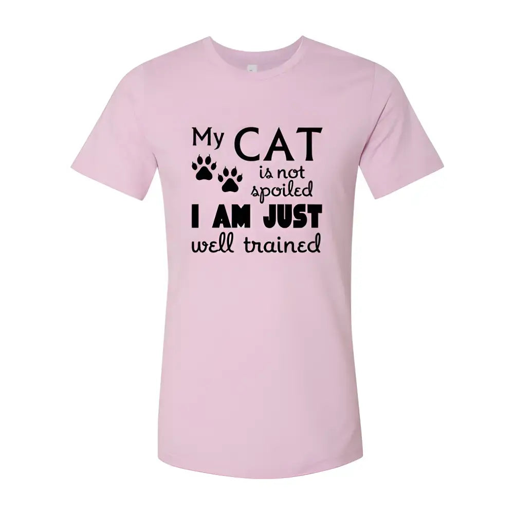 Pink Athletic Heather T-shirt with cute cat-themed text for cat lovers