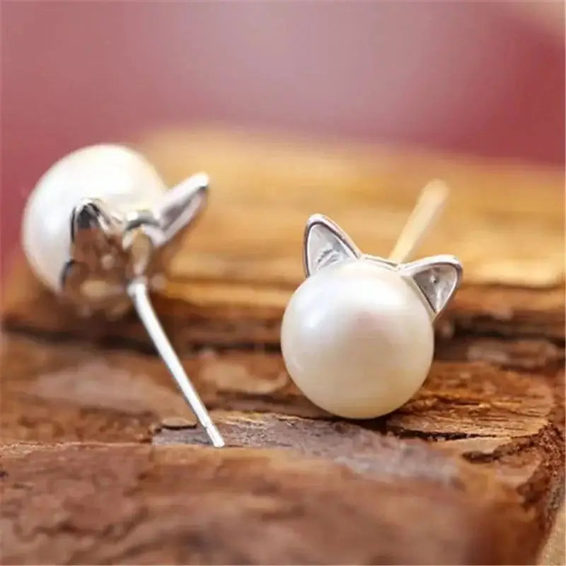 Cute Purrfect Pearl Cat Stud Earrings featuring small pearl cat design for animal lovers