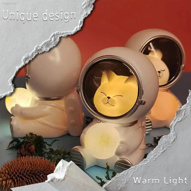 Puseky Astronaut Cat Night Light - Enchanting LED Moon Lamp for Home and Office Decoration - Estalios