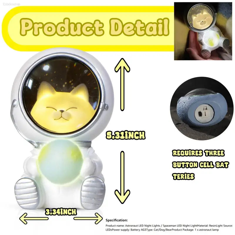 Puseky Astronaut Cat Night Light - Enchanting LED Moon Lamp for Home and Office Decoration - Estalios