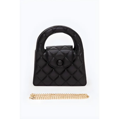 Quilted black handbag with gold chain, perfect convertible quilted clutch for any occasion