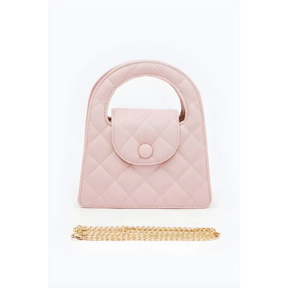 Pink quilted handbag with gold chain, perfect as a handle convertible quilted clutch