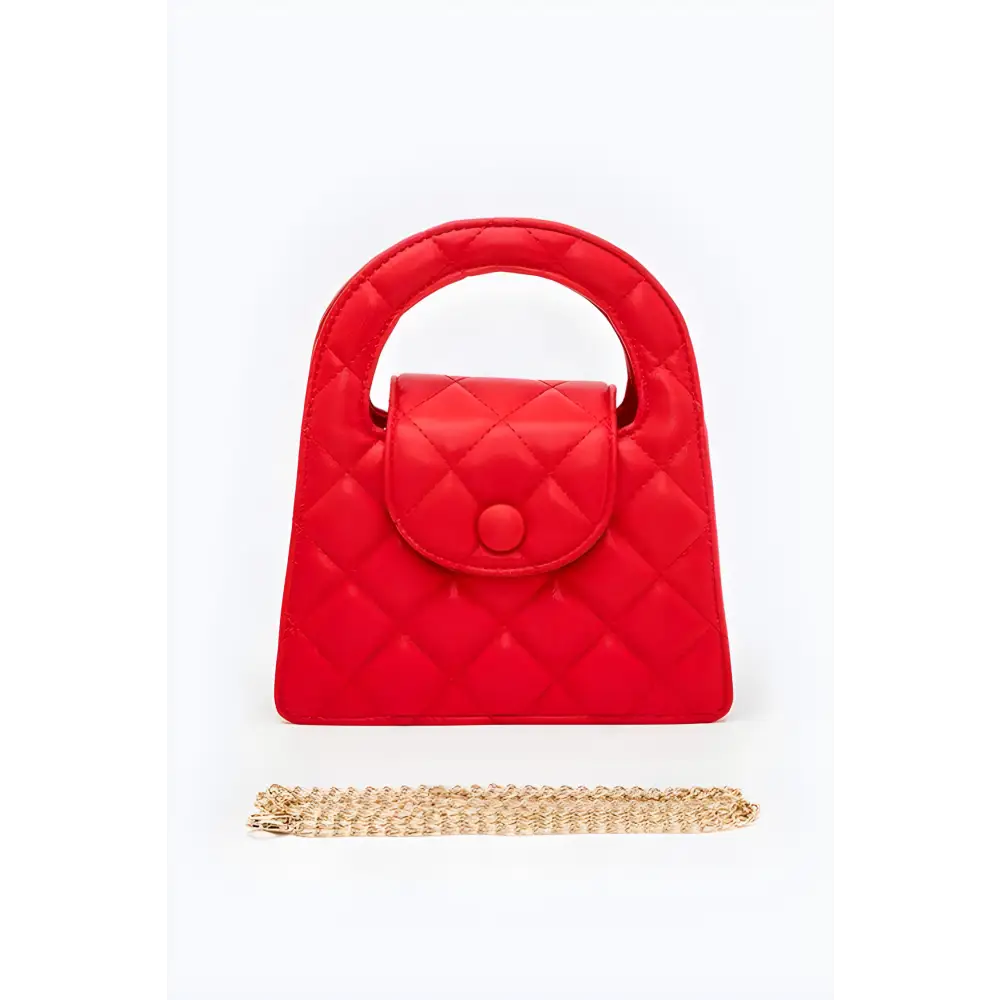 Stylish Red Quilted Handbag with Gold Chain - Convertible Quilted Clutch Swing Bag