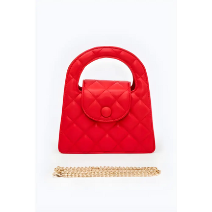 Stylish Red Quilted Handbag with Gold Chain - Convertible Quilted Clutch Swing Bag