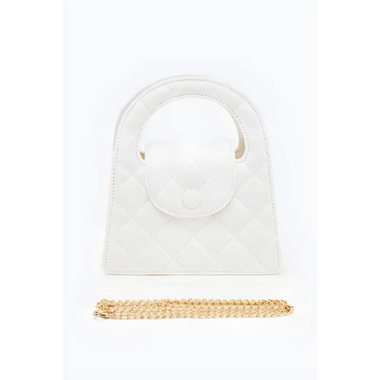 Stylish White Quilted Handbag with Gold Chain - Convertible Quilted Clutch Swing Bag