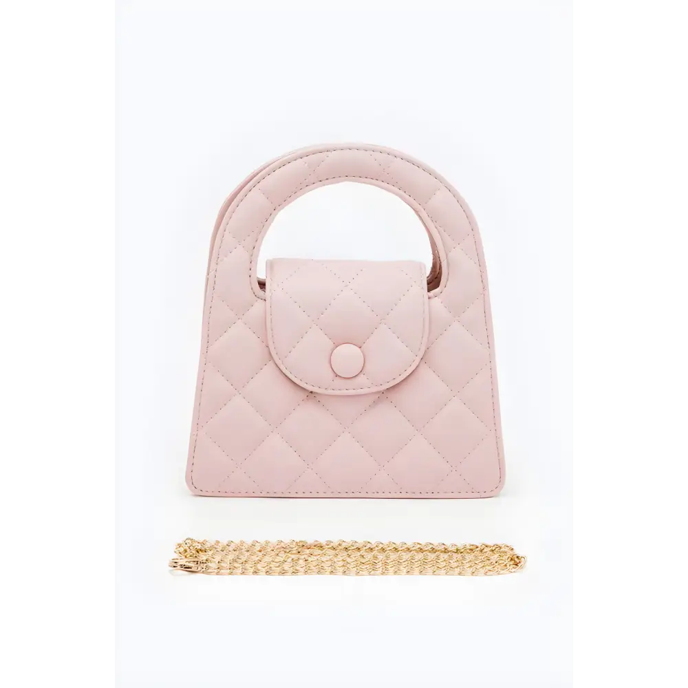 Quilted pink handbag with gold chain, a stylish Convertible Quilted Clutch Swing Bag