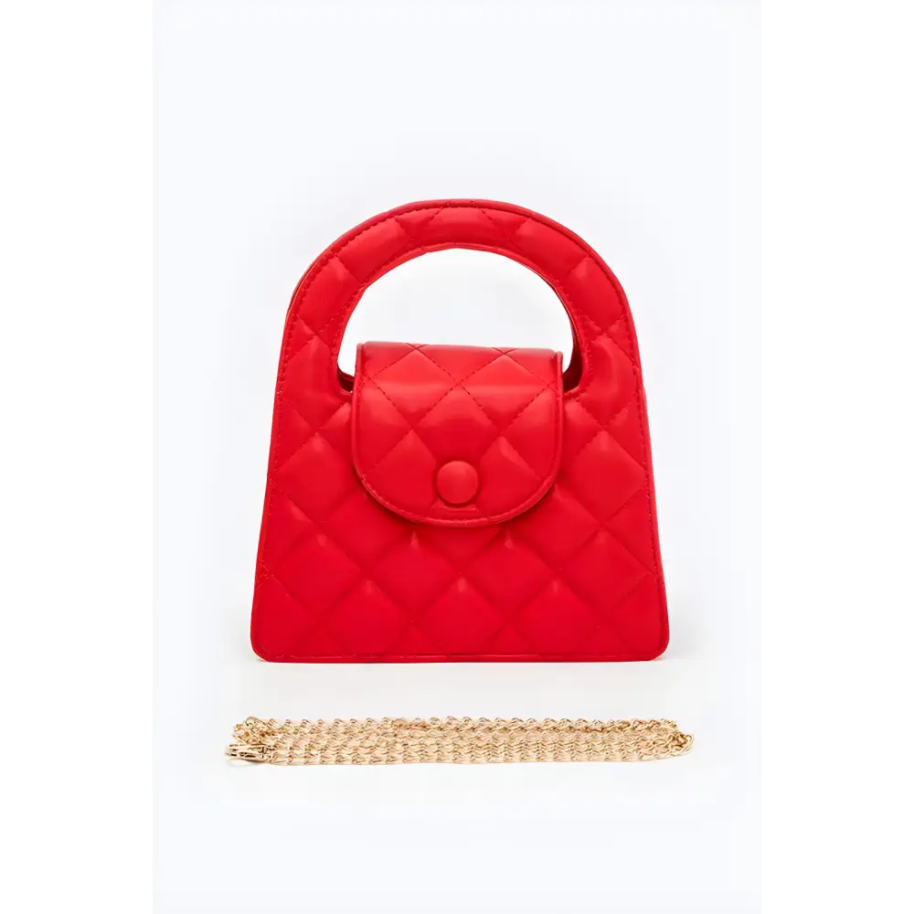 Red quilted handbag with gold chain, perfect as a convertible quilted clutch