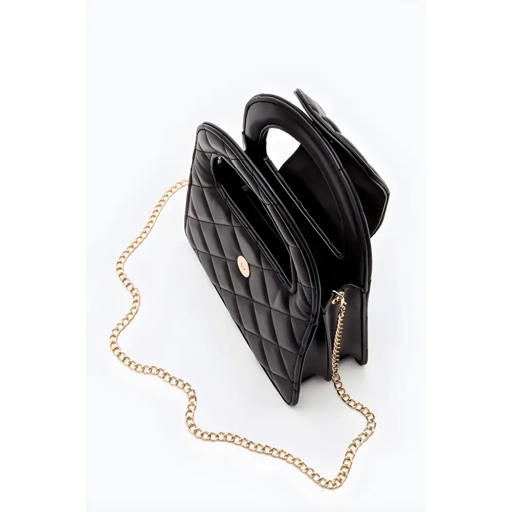 Black quilted clutch swing bag with gold chain for chic convertible style