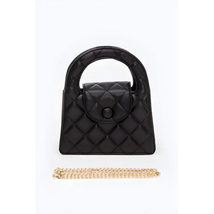 Black quilted handbag with gold chain from the Convertible Quilted Clutch Swing Bag