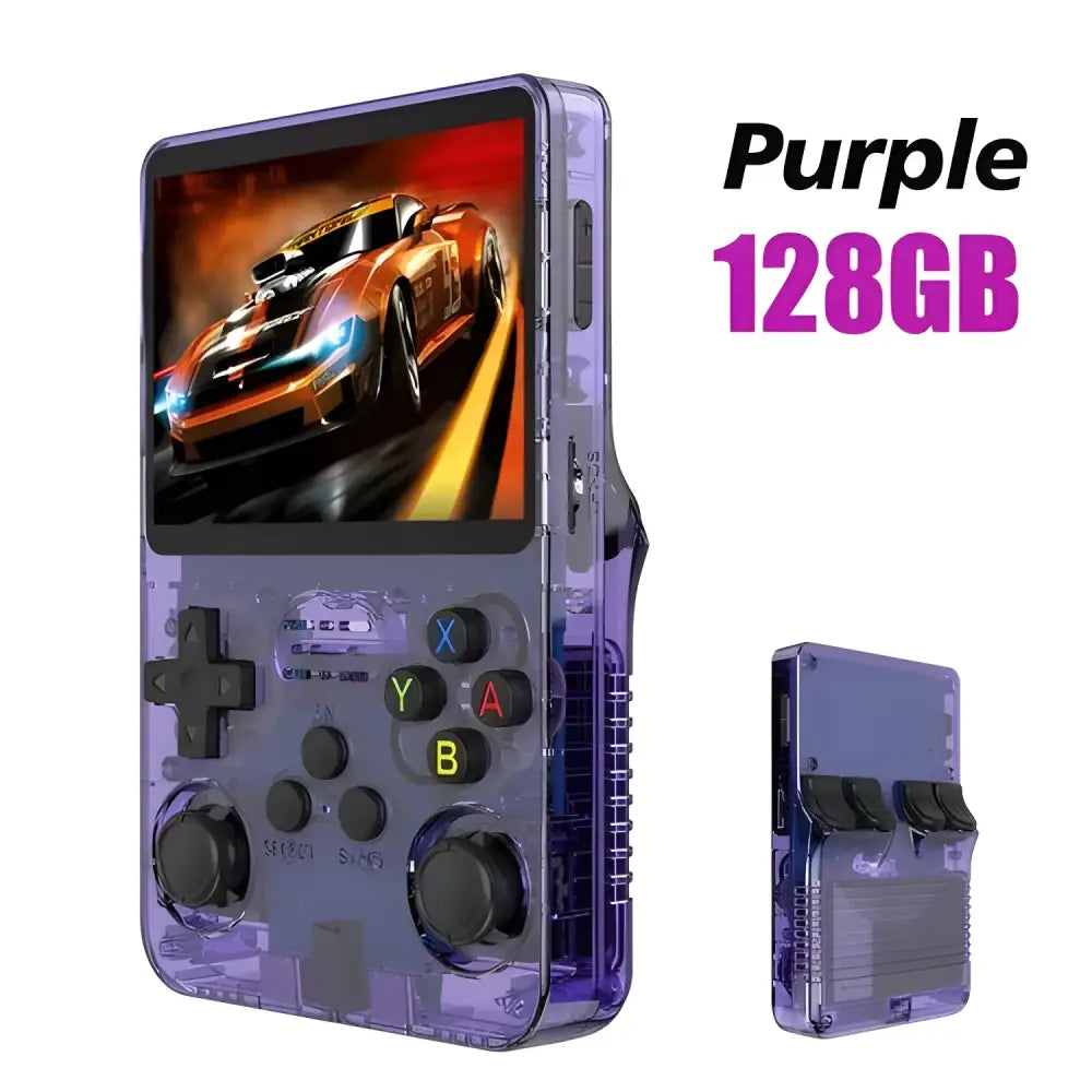 Cool purple R36S Retro Handheld gaming console perfect for retro handheld video fun